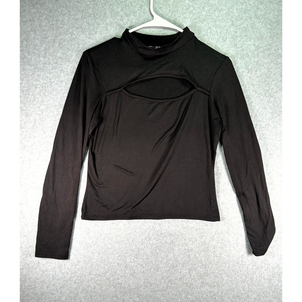 Urban Episode Cutout Top Women Medium Black Stretch Casual Mock Neck Long Sleeve